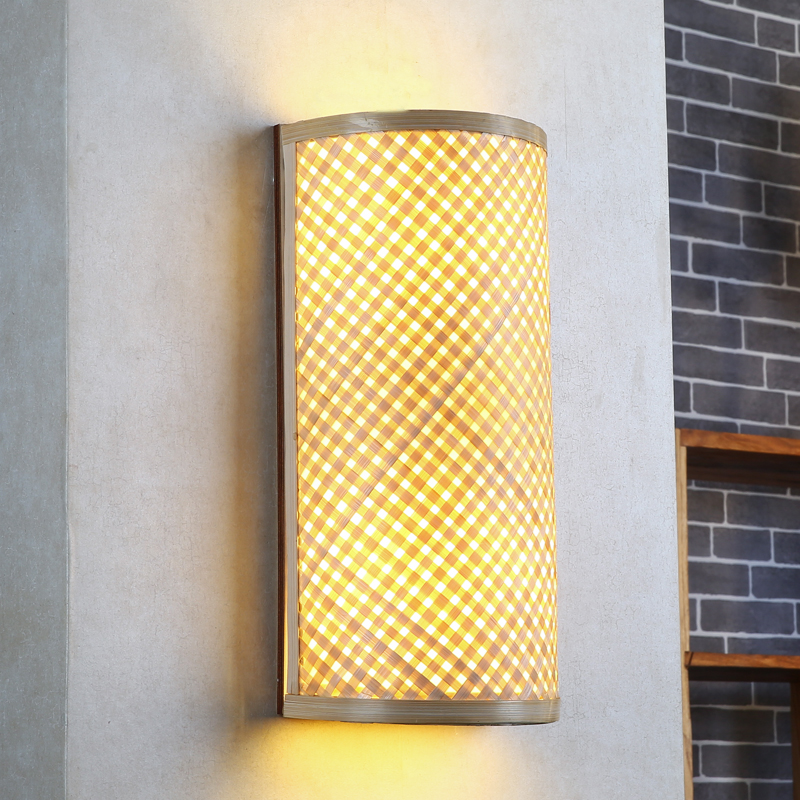 现代中式禅意竹编过道走廊壁灯创意长条卧室床头餐厅农庄酒店灯具