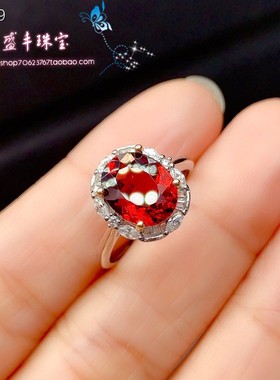 天然ins活口鸽血红石榴石戒指