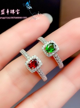 活口s925银戒指椭圆4*5透辉石 石榴石时尚简约纯银宝石女款日韩