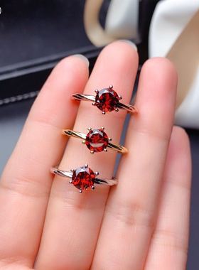 925纯银天然石榴石女红宝石戒指