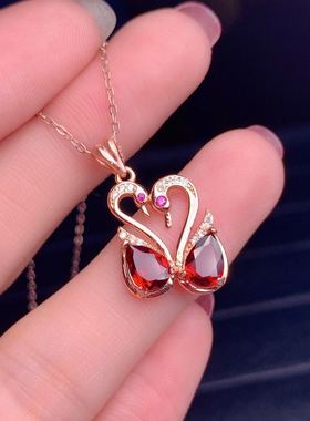 天然纯银红宝石项链节日礼物吊坠