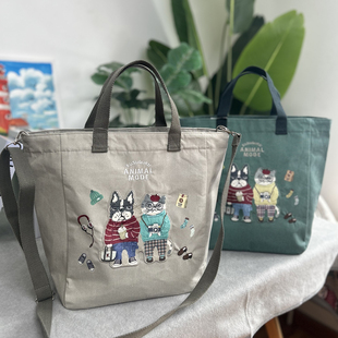 包手提包出口刺绣猫咪补习包单肩包学生通勤kusuguru托特包大女士
