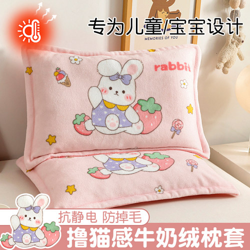 牛奶绒儿童枕套一对装30x50cm冬季珊瑚绒枕头套和枕芯整套小学生