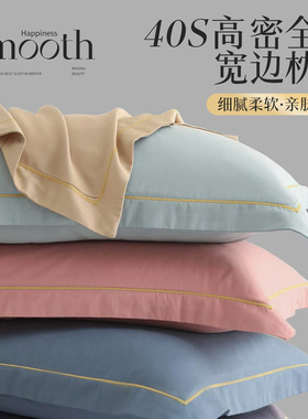 全棉刺绣枕头套48x74一对装家用成人纯棉纯色枕芯内胆套50x80单个