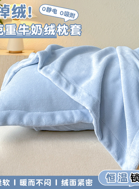 加厚牛奶绒纯色枕头套一对装48x74秋冬季成人珊瑚绒枕套大号50x80