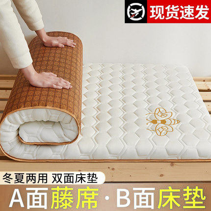 藤席双面床垫软垫学生宿舍单人凉席睡垫冬夏两用租房专用海绵垫子