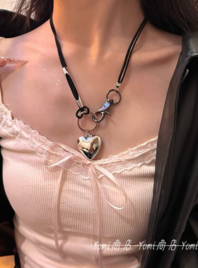 高街个性银色爱心项链女轻奢小众锁骨链百搭高级感桃心吊坠颈链潮