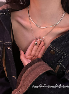衣双层虎眼石吊坠项链蛇骨链女轻奢百搭高级毛链仿时尚美拉德感风