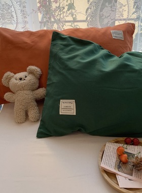 48*74cm磨毛枕套一对装 加厚透气高端大气墨绿色贴标款男女枕头套