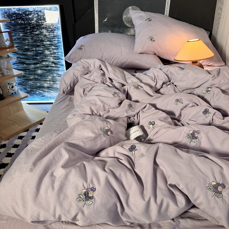 ins韩式紫色葡萄刺绣四件套少女心被套床单学生宿舍三4件套非纯棉