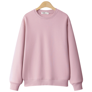 秋冬正肩卫衣女圆领2025新款无帽加绒加厚大码春薄款粉色长袖上衣