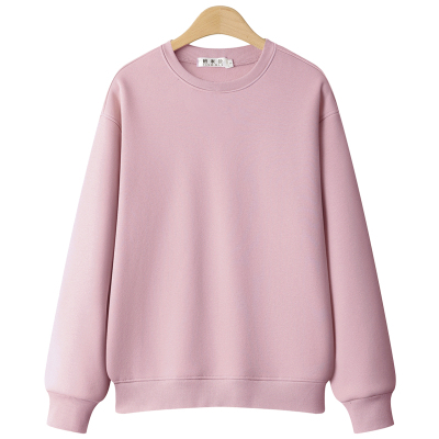 秋冬正肩卫衣女圆领2025新款无帽加绒加厚大码春薄款粉色长袖上衣