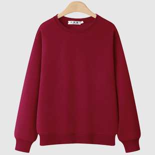 复古春秋长袖 圆领秋冬大码 爆款 加绒高端酒红女士卫衣无帽2025新款