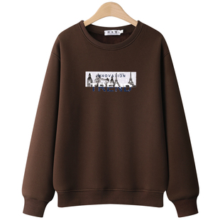 长袖 咖色纯棉薄款 无帽加绒秋冬大码 正肩春秋卫衣女士圆领2025新款