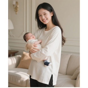 产后宝妈长袖 侧拉链哺乳期上衣服外出辣妈秋季 可外穿喂奶潮妈秋装