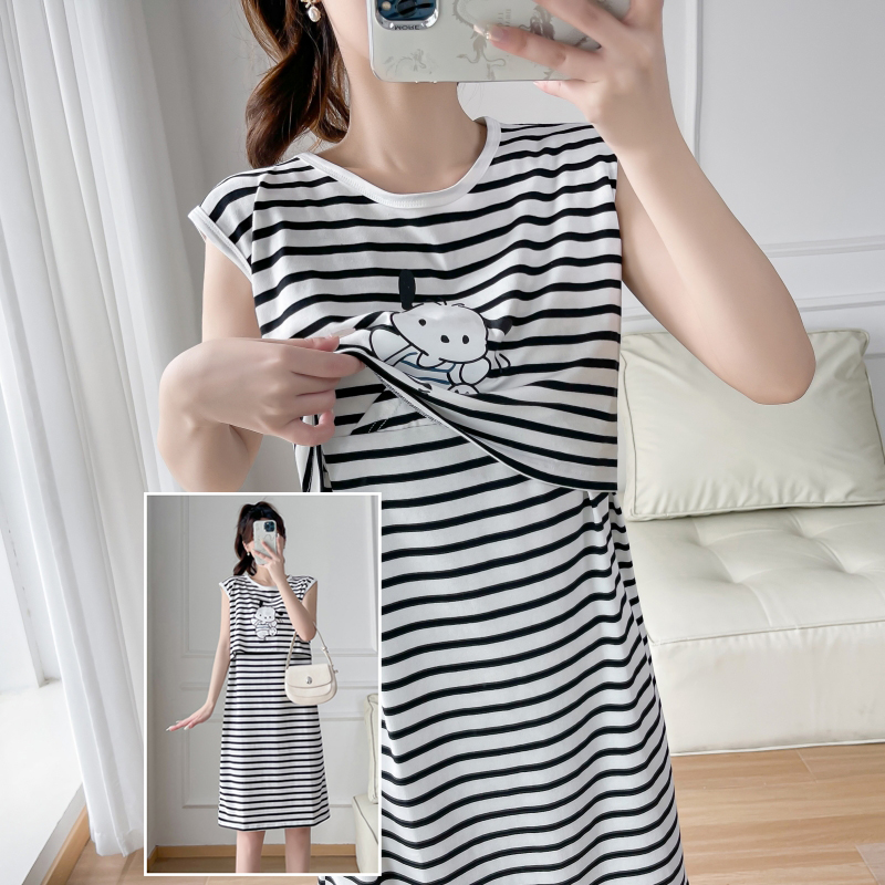 哺乳期连衣裙夏季可外穿裙子辣妈喂奶大码胖mm无胸垫背心吊带睡裙