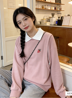 春秋款假两件春季哺乳期上衣服春装外出辣妈穿搭铺乳单件外穿卫衣