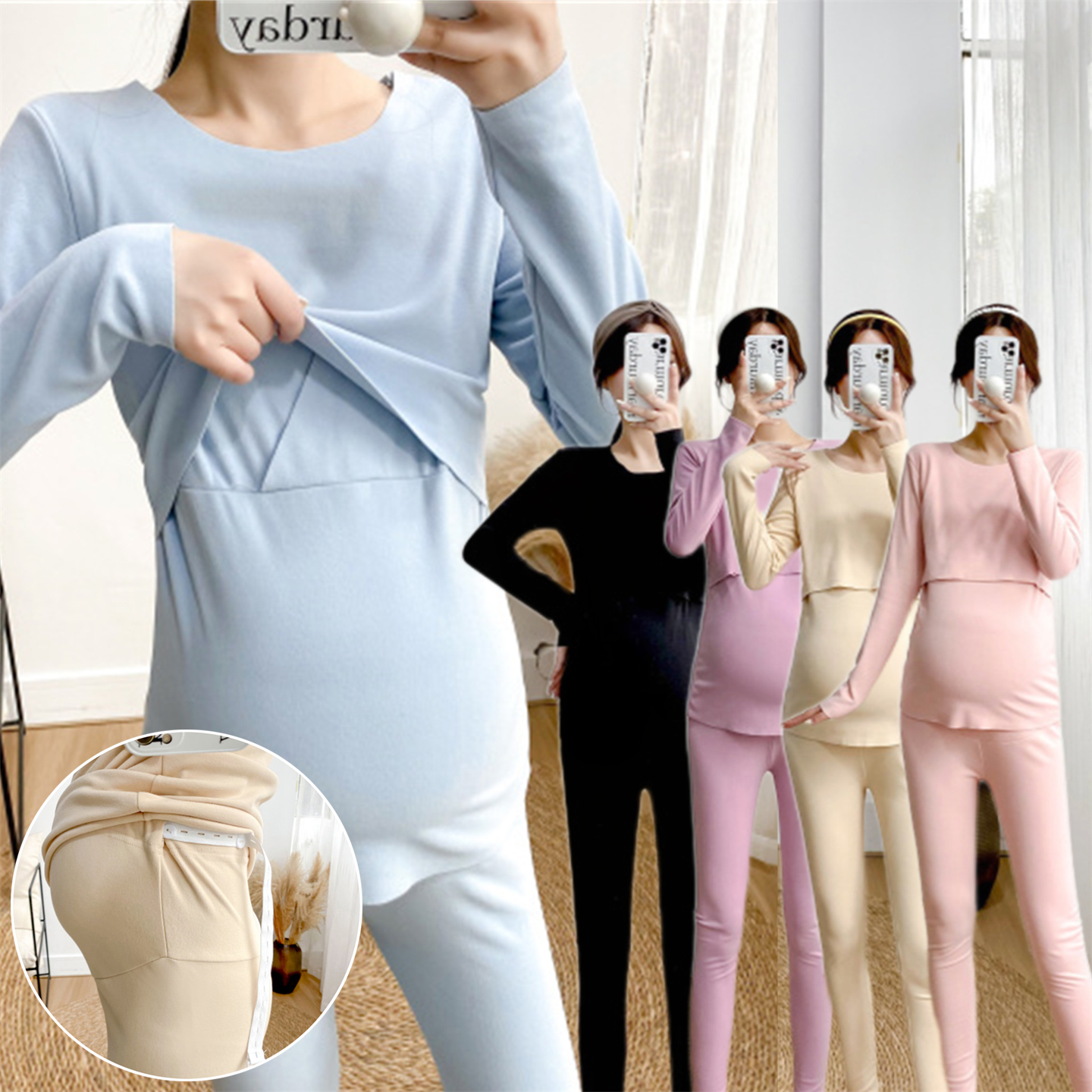 德绒加绒加厚哺乳期孕妇秋衣裤秋裤套装保暖内衣女孕期月子服睡衣