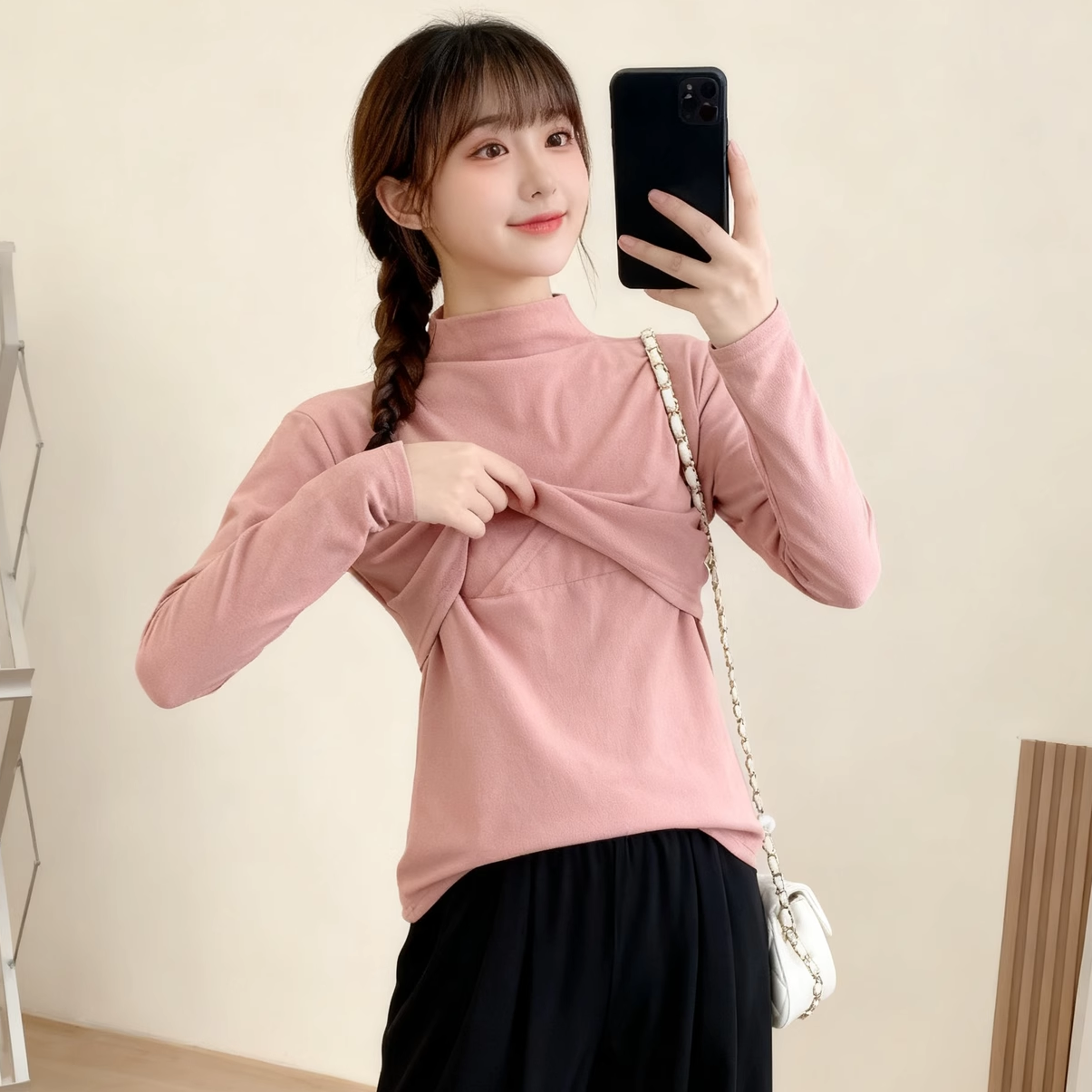 交叉式德绒加绒加厚哺乳期孕妇保暖内衣打底秋冬季内搭秋衣上衣服,孕妇装/孕产妇用品/营养,家居服上装,淘宝优惠券,粉丝福利购,淘宝优惠卷