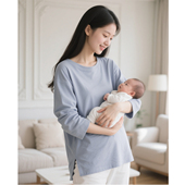 哺衣吸汗春季 外出辣妈穿搭侧拉链潮妈可外穿T恤 哺乳期上衣服春装