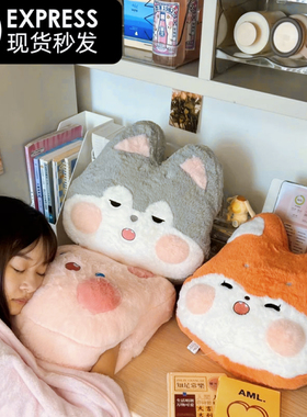 暖手抱枕毯子二合一被子两用学生宿舍插手午睡毛毯办公室冬天软萌