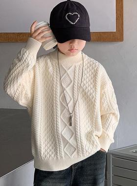 男童毛衣白色秋冬款2025新款大儿童装冬季打底针织衫男孩加厚内搭