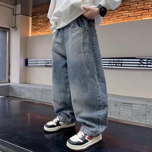 兒童裝 2025新款 春秋款 褲 子大童男孩秋裝 潮痞帥秋季 男童直筒牛仔褲