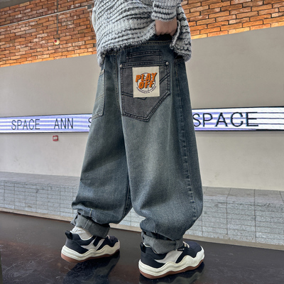 背面字母牛仔裤男童加绒冬款