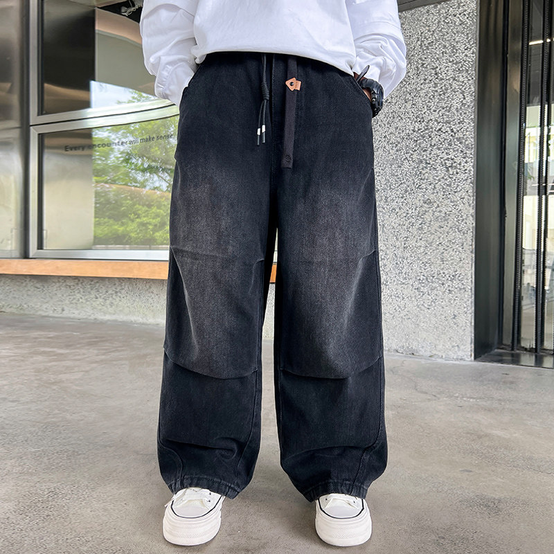 儿童裤子春秋2026新款男大童潮酷弯刀裤洋气阔腿裤男童春装牛仔裤,童装/婴儿装/亲子装,裤子,淘宝优惠券,粉丝福利购,淘宝优惠卷