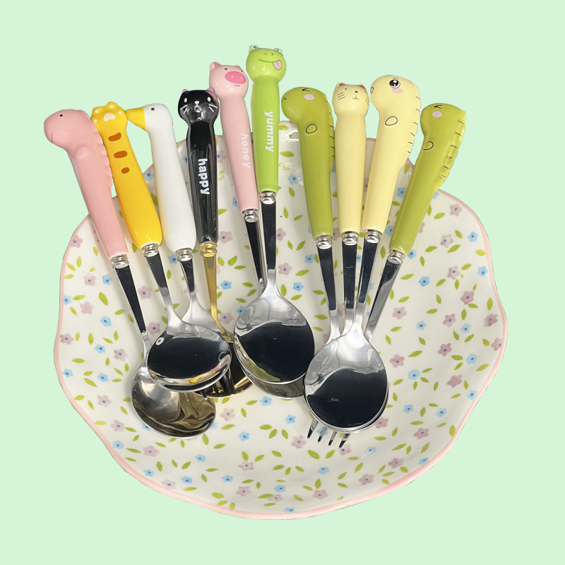 陶瓷手柄咖啡勺冰勺不锈钢铜勺多彩陶瓷勺手捏陶瓷勺陶瓷大勺小勺