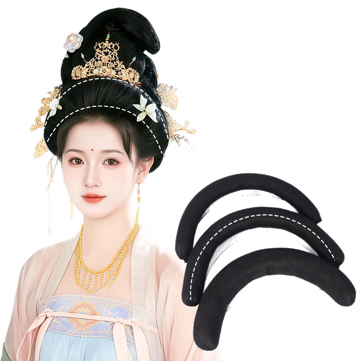 溪亭记假发包额面发包古风唐风发型汉服高颅顶发包秃子乐古装抱面 - 实物图