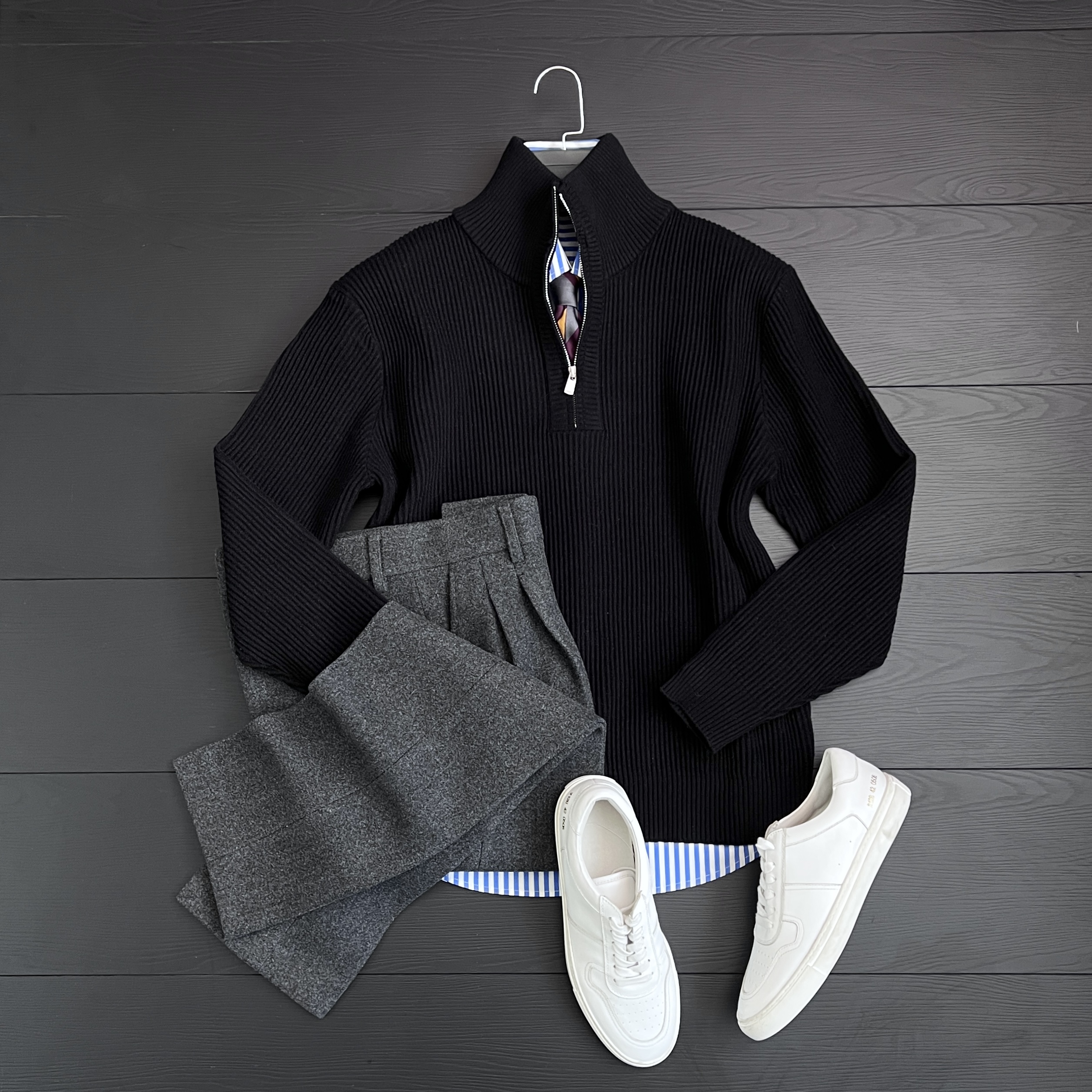 可翻高领羊毛混纺针织毛衣男