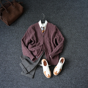 CssuGent冬季厚款V领开衫外套男绅士优雅高端麻花保暖针织衫痞帅