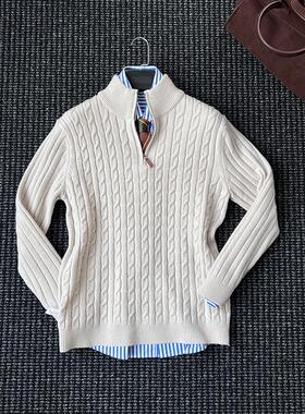 CssuGent秋冬时尚半高领麻花老钱风针织羊毛衫男厚款保暖半开毛衣
