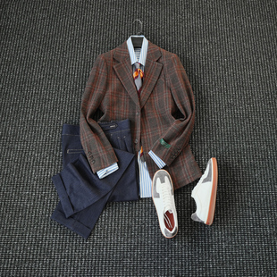 CssuGent 高定40%羊毛 复古老钱格子西服男绅士优雅高定西装外套