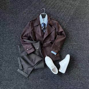 高端痞帅机车服外套潮 皮衣夹克男绅装 CssuGent复古麂皮绒经典 短款