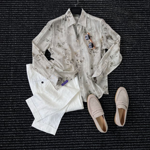 男冰凉感衬衣 衬衫 CssuGent那不勒斯皇后夏季 微透醋酸天丝亚麻长袖