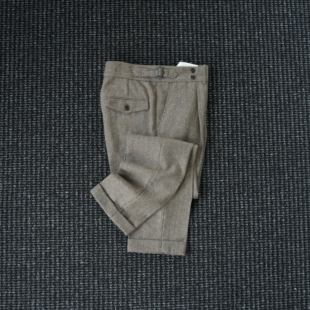 CssuGent秋冬季高端人字纹羊毛小直筒西裤男巴黎扣绅装老钱风裤子