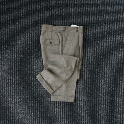 CssuGent秋冬季高端人字纹羊毛小直筒西裤男巴黎扣绅装老钱风裤子