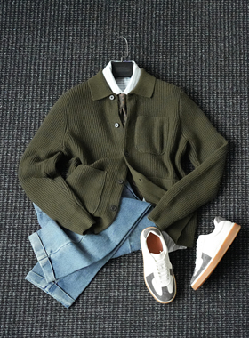 CssuGent冬季厚款轻奢极简老钱厚款毛衣开衫男雅痞设计美学外套潮