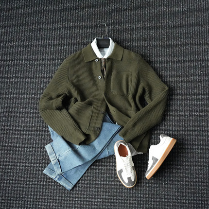 CssuGent冬季厚款轻奢极简老钱厚款毛衣开衫男雅痞设计美学外套潮