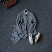 CssuGent 潮 复古老钱西装 50%人字纹羊毛 高定戗驳领西服男绅装