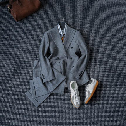 CssuGent（50%人字纹羊毛）高定戗驳领西服男绅装复古老钱西装潮