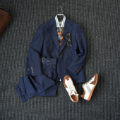 西装 CssuGent绅士优雅高定珠边撞色商务西服套装 男休闲痞帅个性 潮