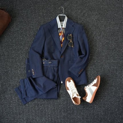 CssuGent绅士优雅高定珠边撞色商务西服套装男休闲痞帅个性西装潮