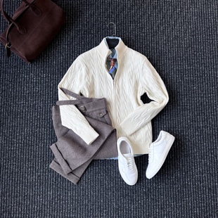 外套男绅士通勤老钱针织 恩巴风麻花针织毛衣开衫 CssuGent冬季 厚款