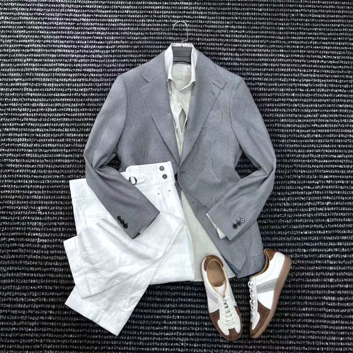定制级复古千鸟格单排扣西服
