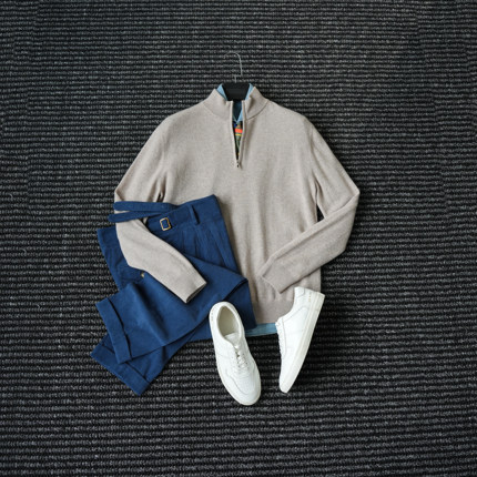 CssuGent秋冬季绅士优雅半高领山羊绒混纺毛衣男休闲痞帅高端线衫