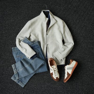 羊毛天丝休闲立领高端夹克男