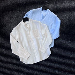 高端万针刺绣立领100亚麻衬衫 CssuGent夏季 男绅士老钱风透气衬衣